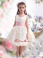 Perfect White Scoop 2015 Little Girl Pageant Dress with Light Pink Sash WMDLG029FOR