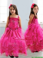 Popular Spaghetti Straps Lace and Ruffled Layers Little Girl Pageant Dress in Hot Pink THLG047FOR