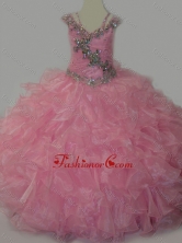 Popular V-neck Ruffled Little Girl Pageant Dress with Spaghetti Straps and Sequins SWLG018-1FOR