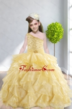 Ruffles and Beading 2015 Popular Little Girl Pageant Dress with One Shoulder XFLG5859FOR
