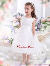 Scoop Tea Length White 2015 Little Girl Pageant Dress with Sash WMDLG030FOR