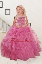 Trendy Pink Little Girl Dress with Beading and Ruffles for 2015 Spring XFLGA06FOR