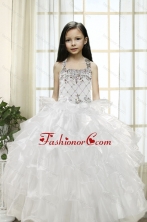 White Ball Gown Halter 2015 Little Girl Pageant Dress with Beading and Ruffles XFLG5908FOR