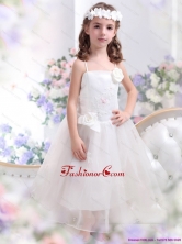 White Spaghetti Straps Little Girl Pageant Dress with Hand Made Flower and Appliques WMDLG004FOR