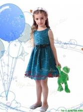 Wonderful Laced and Sashed Scoop Little Girl Pageant Dress in Teal THLG096-3FOR