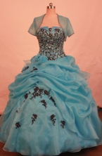 Affordable Ball Gown Strapless Floor-length Aqua Organza Quinceanera dress TD2423