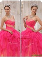 Cheap Beading Strapless Quinceanera Gowns in Hot Pink QDZY370CFOR