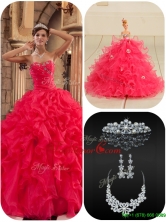 Cheap Coral Red Quinceanera Dresses with Beading and Ruffles  QDZY034-2BFOR