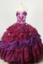 Gorgeous Ball Gown Sweetheart Floor-length Burgundy Organza Beading Quinceanera dress Style FA-L-056