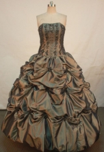 Modest Ball Gown Strapless Floor-length Quinceanera Dresses Appliques Style FA-Z-0249