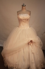 Popular Ball Gown Strapless Floor-length Strapless Net Appliques Quinceanera dress Style FA-L-218