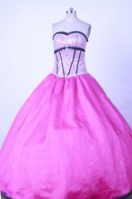 Sweet Ball Gown Strapless Floor-length Fuchsia Taffeta Beading Quinceanera dress Style FA-L-014