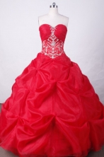 Sweet Ball Gown Sweetheart Floor-length Red Organza Beading Quinceanera dress Style FA-L-026