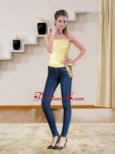 2015 Cute Strapless Light Yellow Corset with Bowknot MLXNHY05TZDFOR 