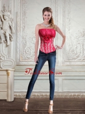 2015 Cute Strapless Red Corset with Embroidery and Hand Made Flower QDZY466TZDFOR