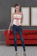 2015 Impressive White Strapless  Corset With Embroidery XFNAO415TZCFOR