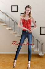 2015 Pretty Red Strapless Ruffled Corset Dresses with Beading XFNAO5793TZCFOR