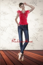 2015 Red Beaded Sweetheart Corset with Ruffled Layers XFNAO293TZCFOR