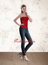 2015 The Most Popular Strapless Beaded Corset in Red QDZY597TZDFOR