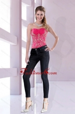 2015 Unique Hot Pink Sweetheart Corset with Embroidery XFNAO209TZDFOR