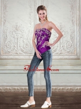 New Style Dark Purple Strapless Corset with Embroidery  QDZY244TZDFOR