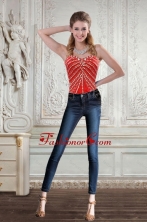 New Style Sweetheart Coral Red Corset With Beading for 2015 XFNAO092TZCFOR