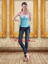 Pretty Sweetheart White Prom Gown with Blue Embroidery QDML059TZDFOR