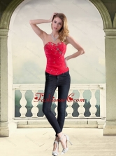 Wonderful Strapless Red Corset with Beading for 2015 QDZY034-2TZDFOR