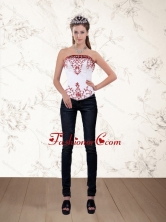 Strapless White and Wine Red Corset Dress with Embroidery PDZY535TZDFOR