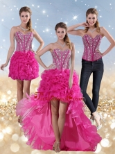 2015 Hot Pink High Low Detachable Prom Skirts with Beading and Ruffled Layers LFY091906TZB1FOR