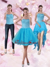 2015 Puffy Aqua Blue Strapless Short Detachable Prom Skirts with Beading PDZY690TZB1FOR