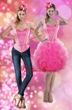 2015 Straps Beading and Ruffles Short Detachable Prom Skirts in Pink XFNAOA46TZB1FOR
