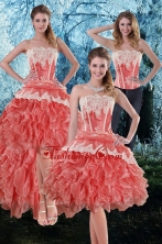 Detachable 2015 Appliques and Ruffles Strapless Prom Skirts in Watermelon XFNAO018TZB1FOR