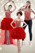 Detachable  2015 Red Prom Skirts with Beading and Ruffles XFNAO5781TZB1FOR