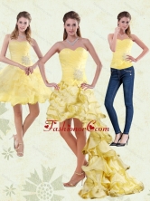 Detachable 2015 Yellow Sweetheart High Low Prom Skirts with Beading and Ruffled Layers MQR50TZB1FOR