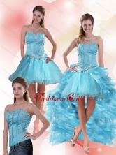 Detachable Aqua Blue Sweetheart High Low Prom Skirts with Ruffles and Beading QDZY109TZB1FOR