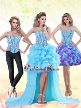Aqua Blue High Low 2015 Prom Dress with Beading and Ruffles QDDTA71005FOR