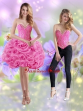 Detachable 2015 Short Sweetheart Rolling Flowers Rose Pink Prom Dresses SJQDDT18004FOR 