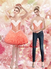 Exclusive Sweetheart Mini Length Watermelon Prom Dresses with Beading and Ruffles SJQDDT89004FOR