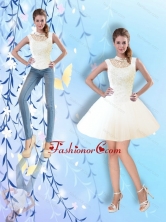 Feminine Ball Gown High Neck White Prom Dresses with Beading SJQDDT42004FOR