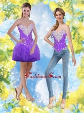 Short Beaded and Ruffles Flirting Prom Dresses in Purple SJQDDT84004FOR