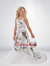2015 Popular A Line Straps Camo Flower Girl Dresses with Brush Train Beading CMLD012FOR