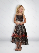 Elegant A Line Straps Tea Length Camo Flower Girl Dresses with Beading CMLD013FOR