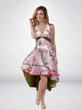 2015 Beautiful Multi Color High Low Camo Prom Dresses with Sashes CMPD026FOR