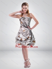 2015 Short Strapless Mini length Camo Prom Dresses with Ruching CMPD045FOR