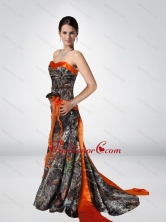Luxurious Column Strapless Camo Prom Dresses with Hand Made Flower CMPD056FOR