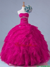 2016 Summer Perfect Strapless Beaded Quinceanera Gowns in Fuchsia SWQD011-4FOR
