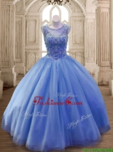 Classical Scoop Beaded Tulle Sweet 16 Dress in Blue SWQD169-1FOR