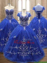 Elegant Applique Royal Blue Sweet 16 Dress with Brush Train SWQD137FOR