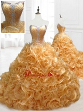 Elegant Sweetheart Rolling Flowers Brush Train Quinceanera Dresses with BeadingSWQD058FOR